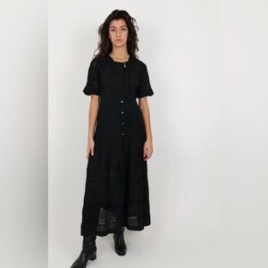 LoveShackFancy Edith Black dress size S w crochet trim and front button closure